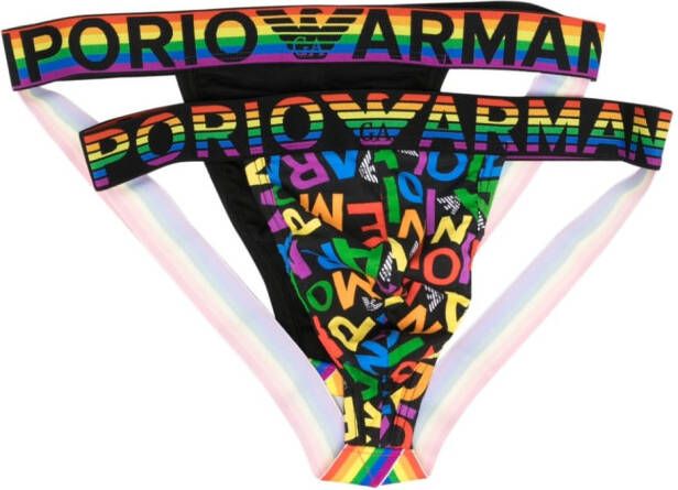 Emporio Armani Twee slips met logoprint Zwart