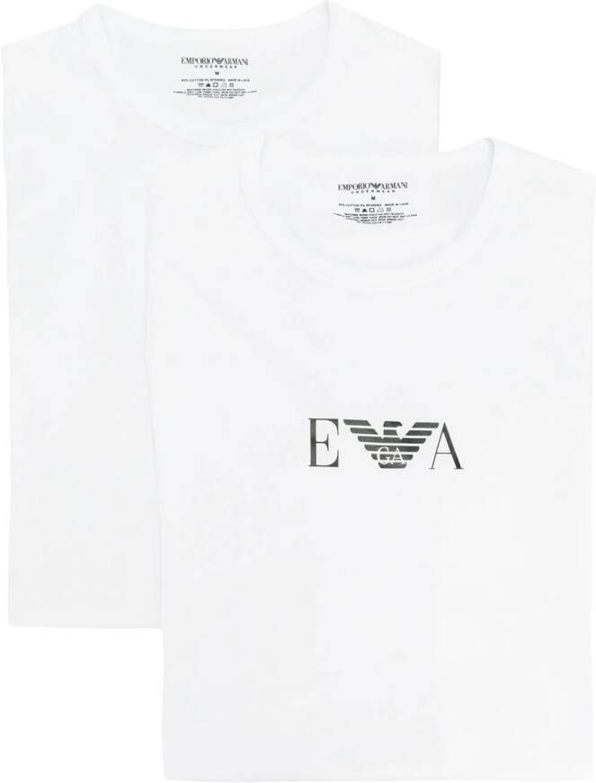 Emporio Armani Twee katoenen T-shirts met logoprint Wit
