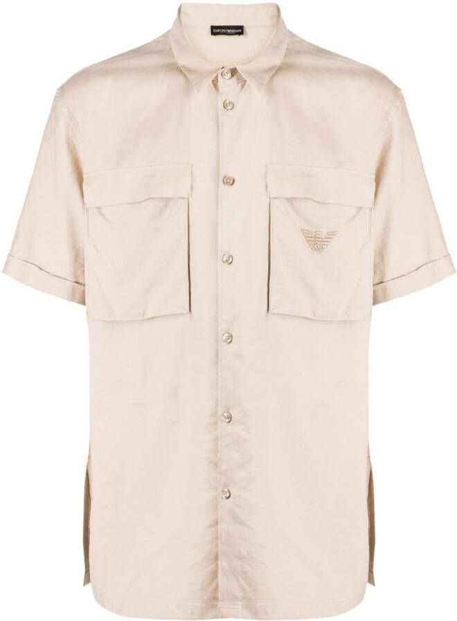 Emporio Armani Overhemd met geborduurd logo Bruin