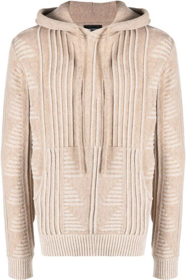 Emporio Armani Ribgebreide hoodie Beige