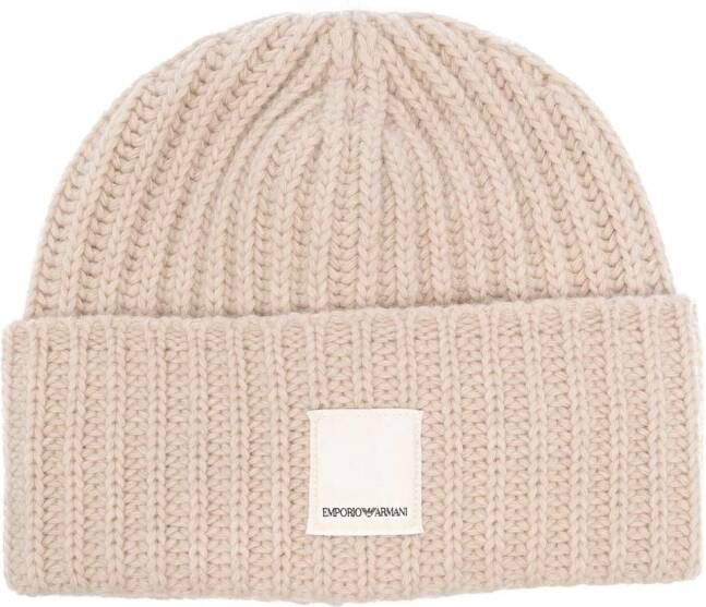 Emporio Armani Ribgebreide muts Beige