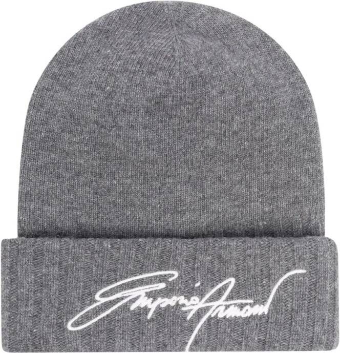Emporio Armani Ribgebreide muts heren scheerwol L Grijs