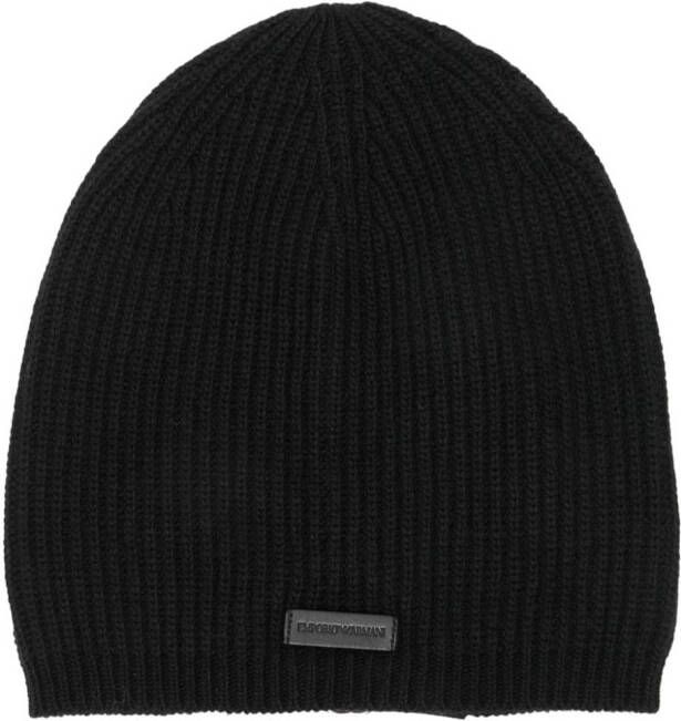 Emporio Armani Ribgebreide muts Zwart