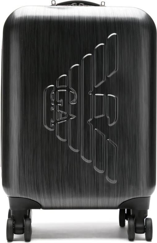 Emporio Ar i Rolkoffer met logo reliëf Zwart