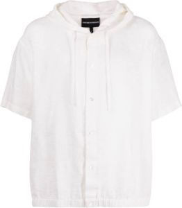 Emporio Armani short-sleeve linen hooded shirt Wit