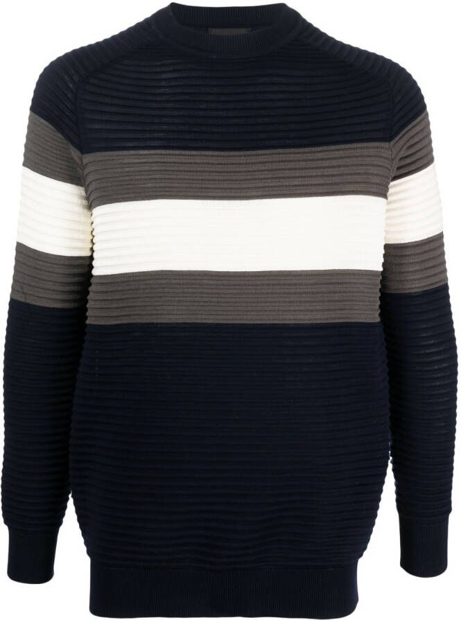 Emporio Armani Gestreepte geribbelde trui Blauw
