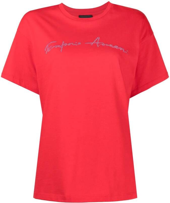 Emporio Armani T-shirt met kristallen logo Rood