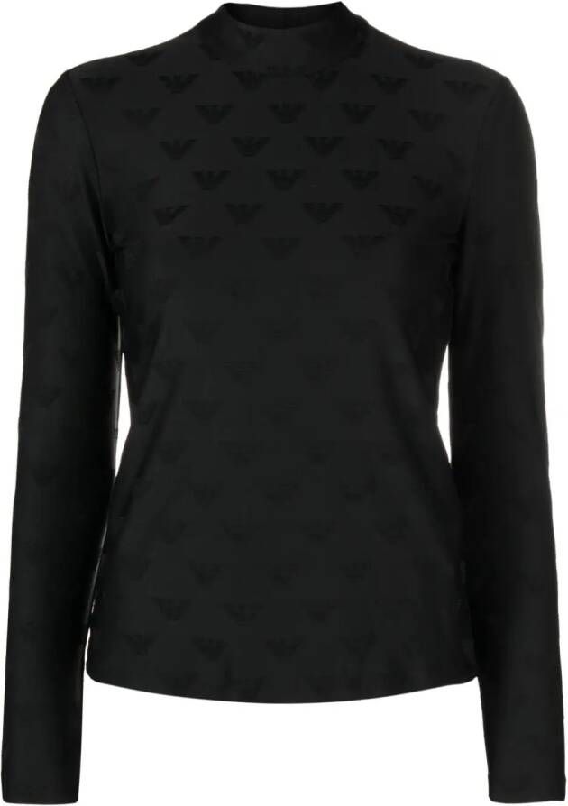 Emporio Armani T-shirt met logo jacquard Zwart