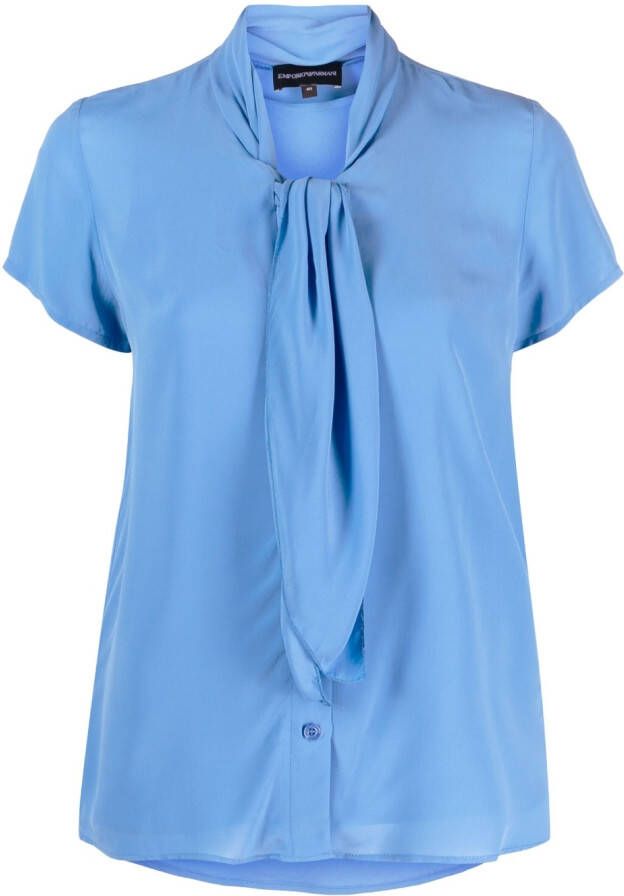 Emporio Armani T-shirt met gestrikte hals Blauw