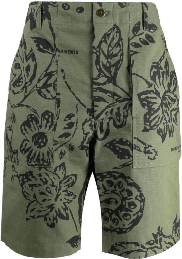 Engineered Garments Fatigue shorts met bloemenprint Groen