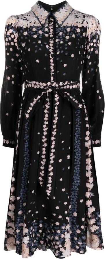Erdem Midi-jurk met bloemenprint Zwart