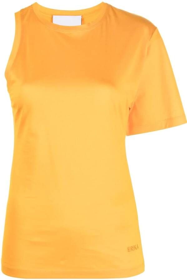 Erika Cavallini T-shirt met asymmetrische mouwen Oranje