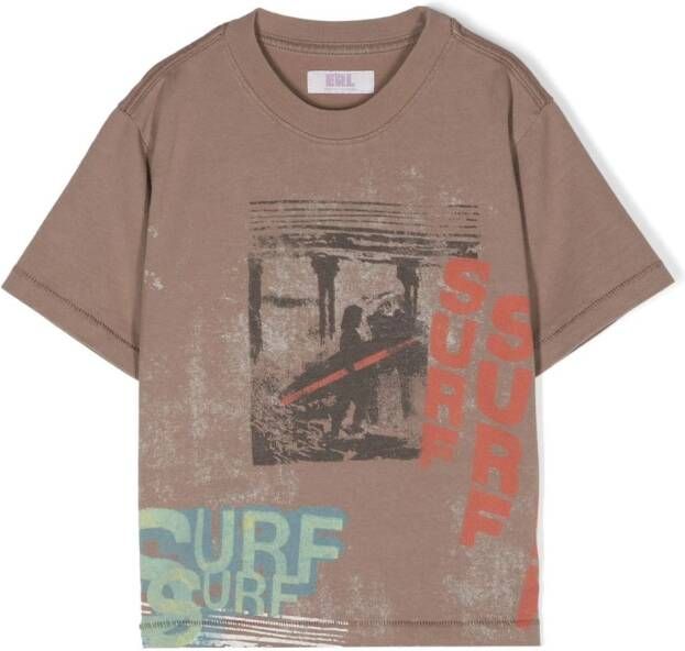 ERL KIDS T-shirt met surfprint Bruin