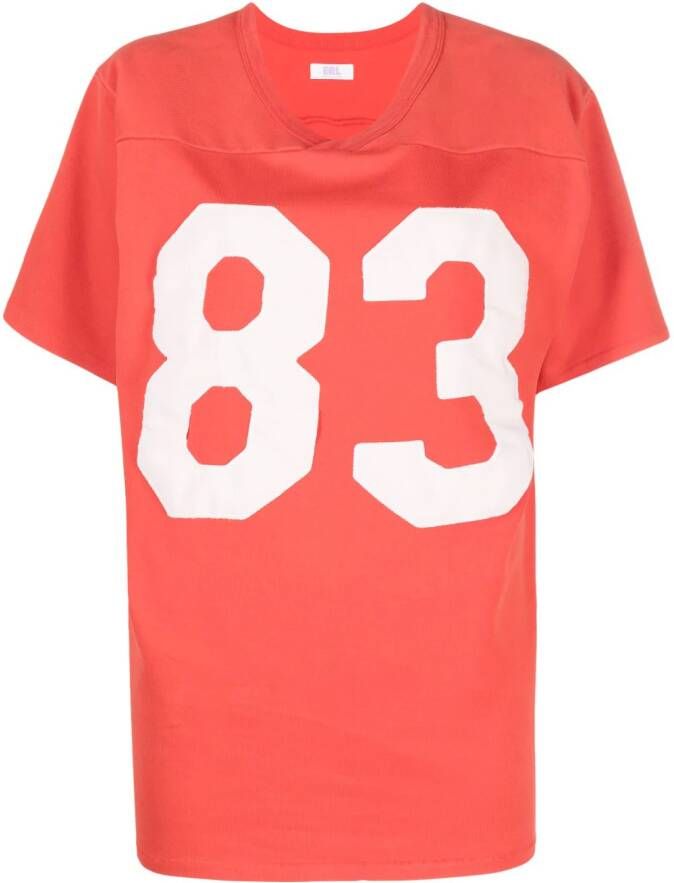 ERL number-print V-neck cotton T-shirt Rood