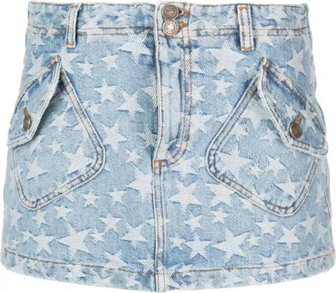 ERL star-print washed-denim mini skirt Blauw
