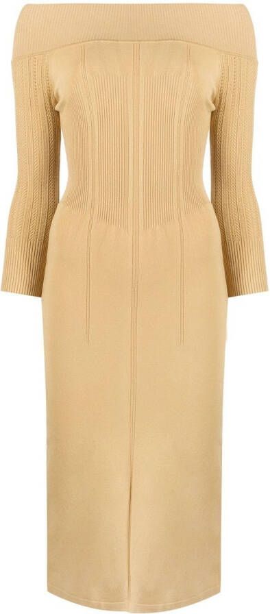 Ermanno Scervino Ribgebreide midi-jurk Bruin