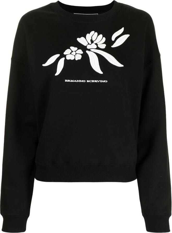 Ermanno Scervino Sweater met geborduurde bloemen Zwart