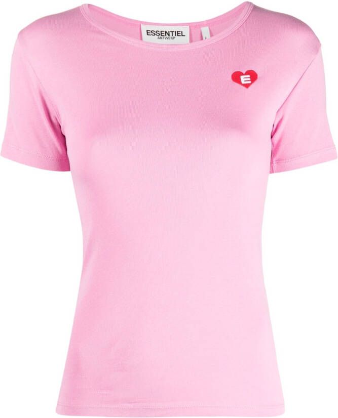 Essentiel Antwerp T-shirt met geborduurd logo Roze