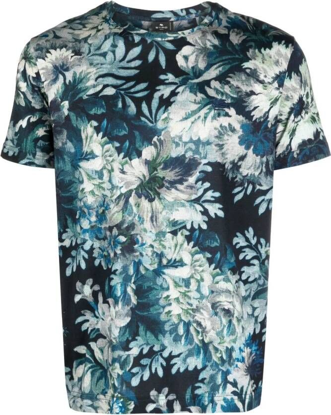 ETRO floral-print cotton T-shirt Blauw
