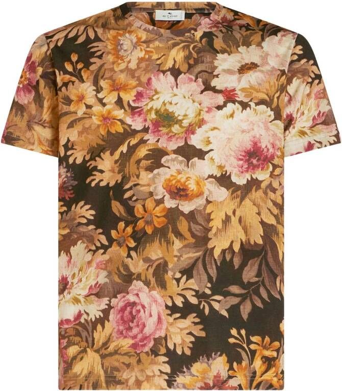 ETRO T-shirt met bloemenprint Bruin
