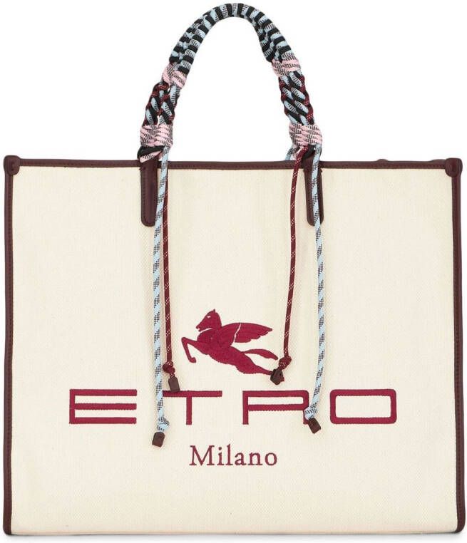 ETRO Shopper met geborduurd logo Beige