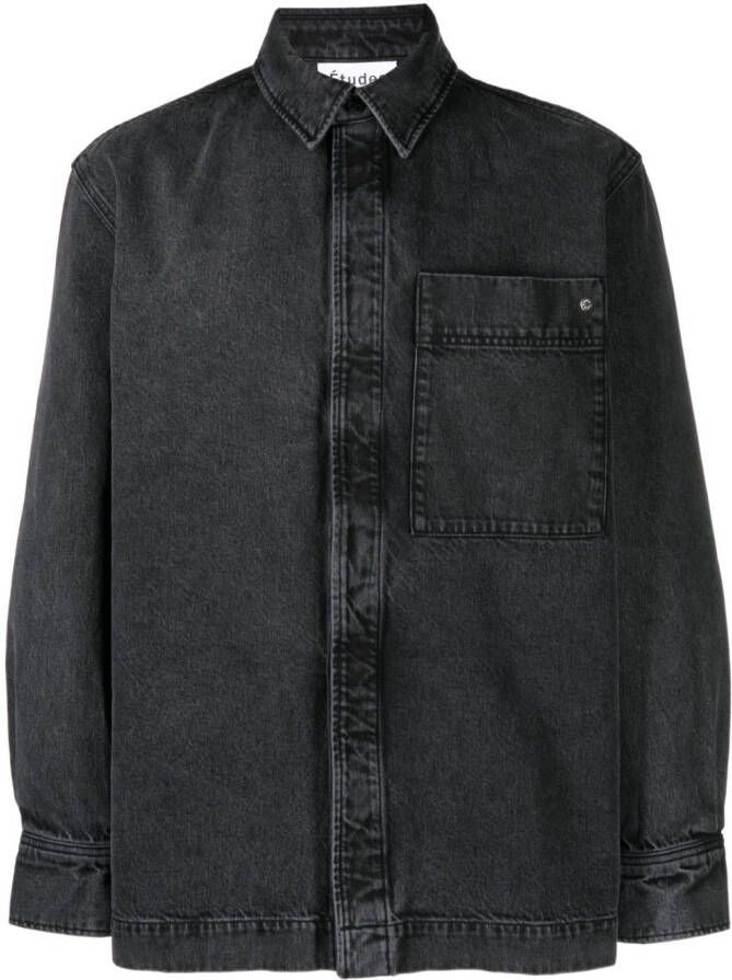Études Studio Picture denim overhemd met verwassen effect Zwart