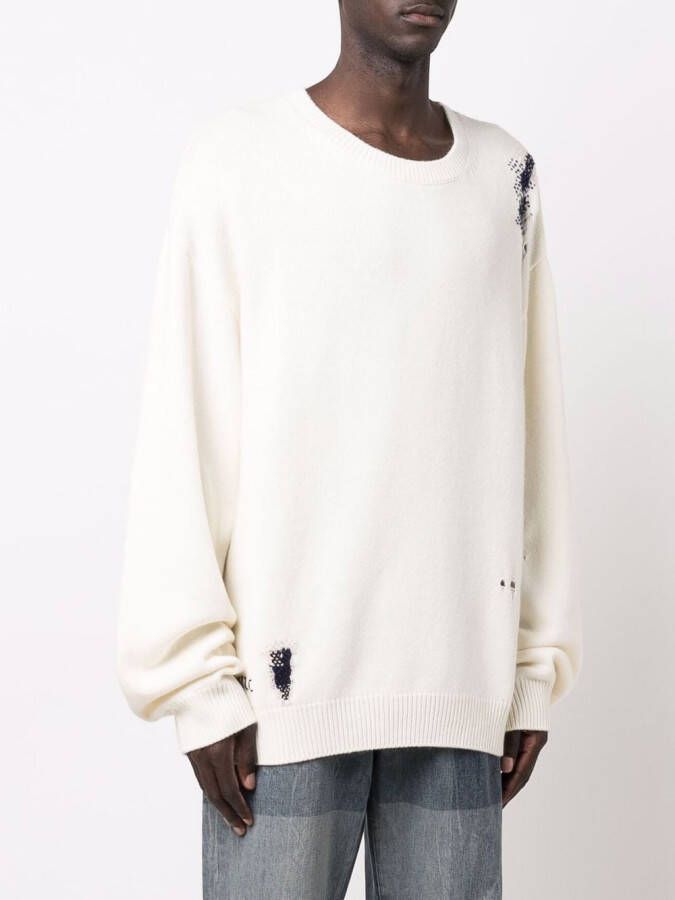 032c Gebreide trui met geborduurd logo Beige