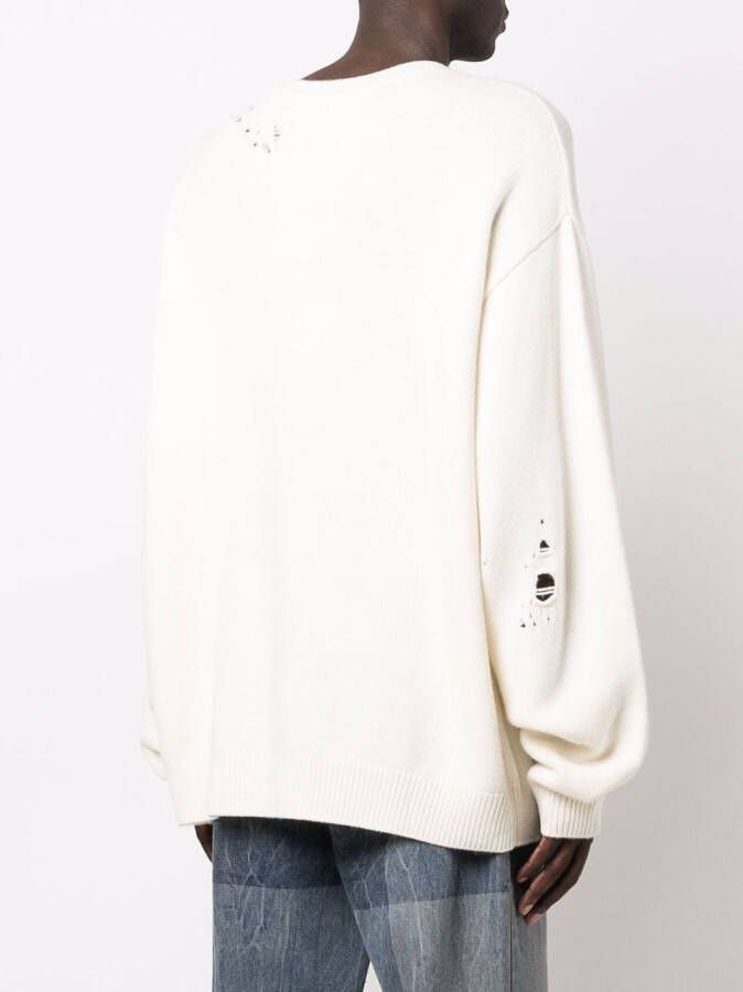 032c Gebreide trui met geborduurd logo Beige