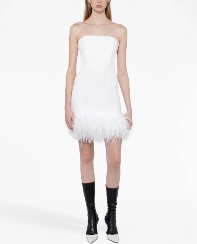 16Arlington Minelli mini-jurk met veren afwerking Wit