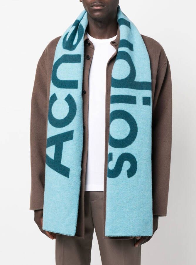 Acne Studios Sjaal met geborduurd logo Blauw