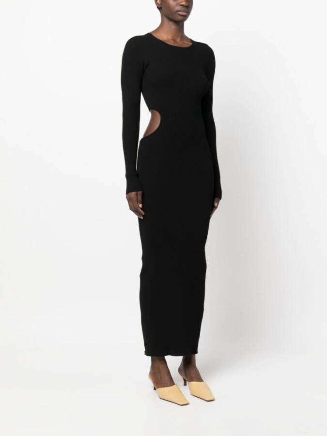 AERON Ribgebreide midi-jurk Zwart