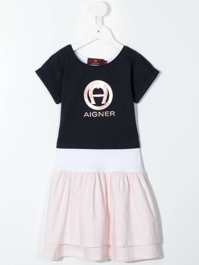 Aigner Kids Gelaagde T-shirtjurk Blauw