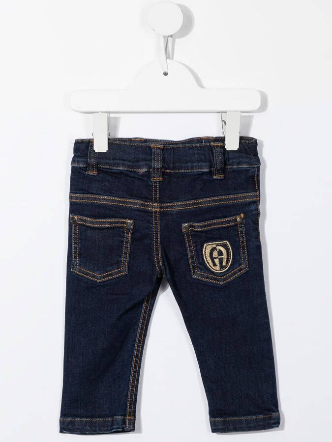 Aigner Kids Jeans met geborduurd logo Blauw