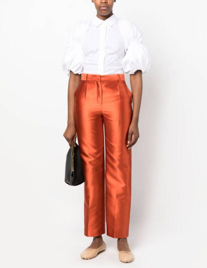 Alberta Ferretti Satijnen straight broek Oranje