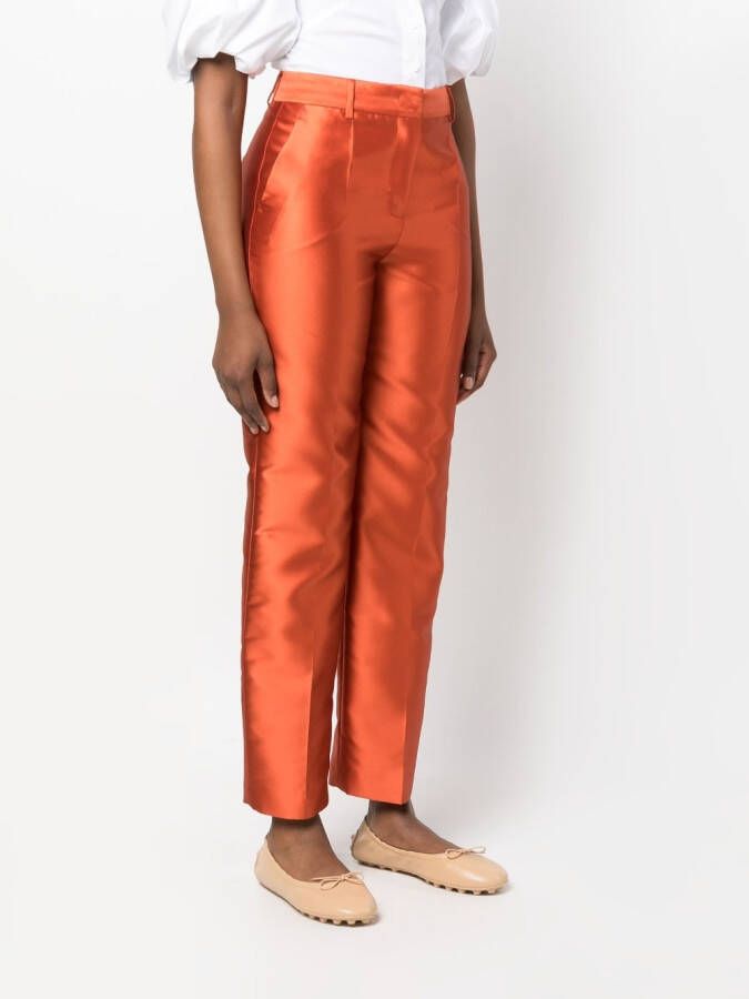 Alberta Ferretti Satijnen straight broek Oranje