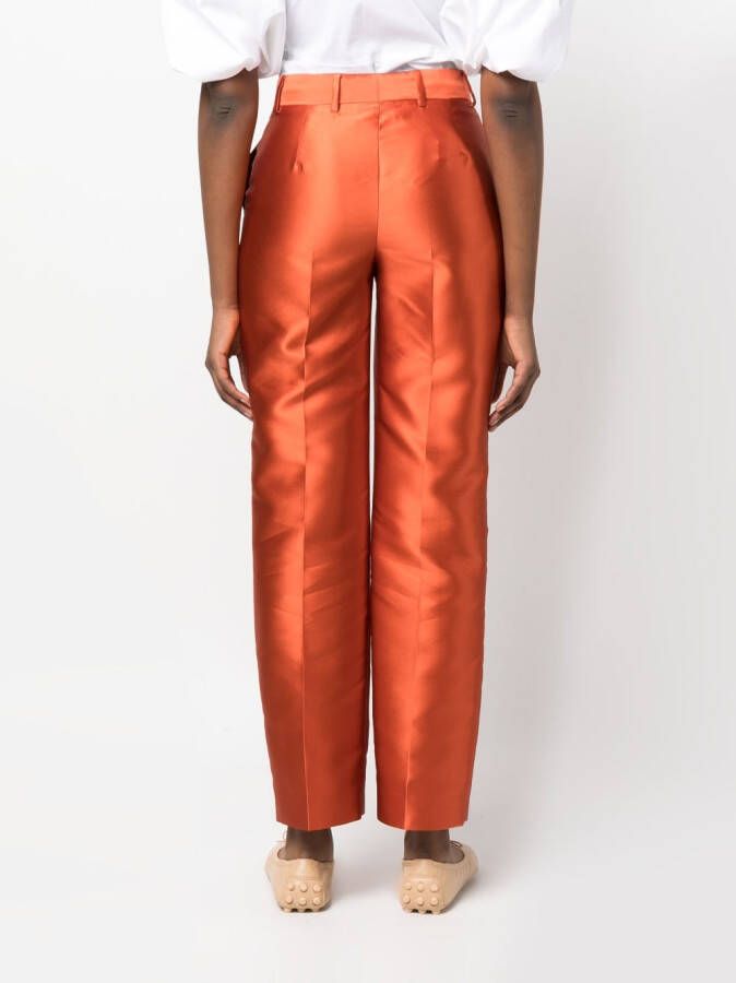 Alberta Ferretti Satijnen straight broek Oranje