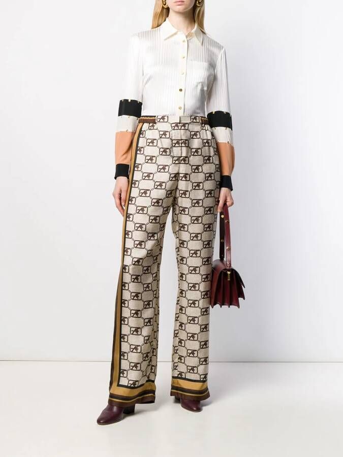 Alberta Ferretti Palazzo broek met logoprint Beige