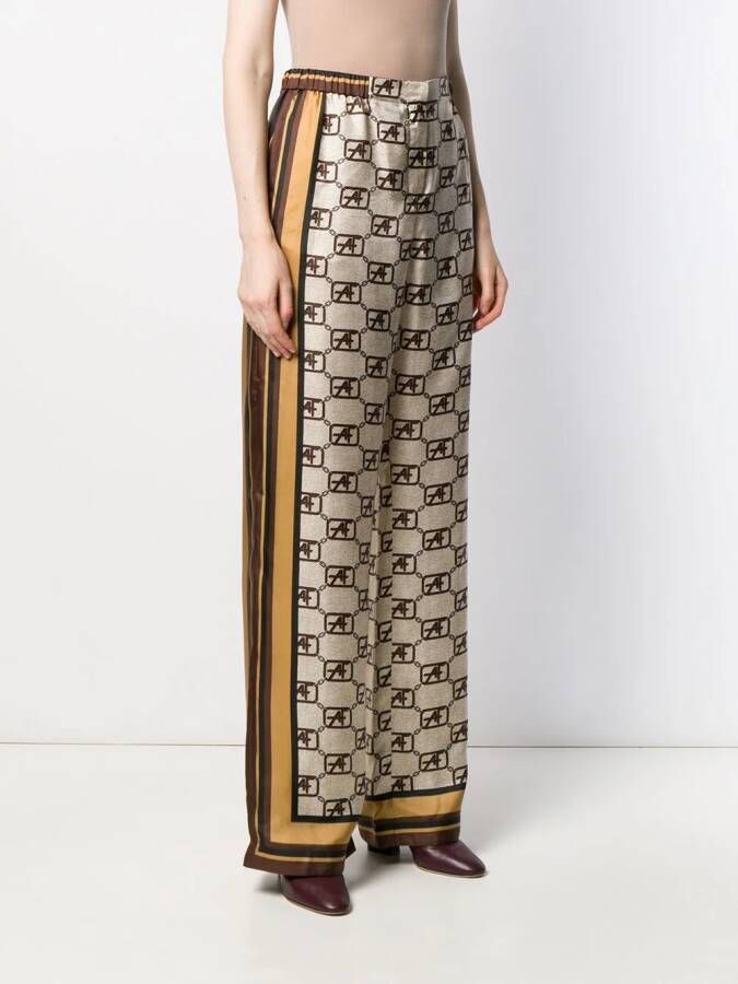 Alberta Ferretti Palazzo broek met logoprint Beige