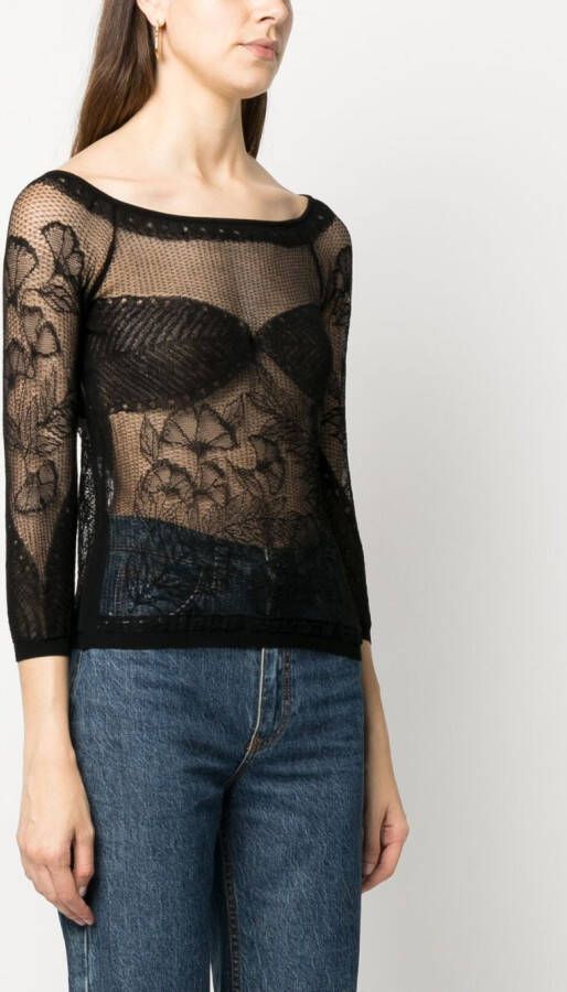 Alberta Ferretti Semi-doorzichtige top Zwart