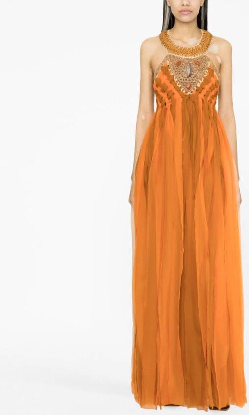 Alberta Ferretti Maxi jurk met geweven vlak Oranje