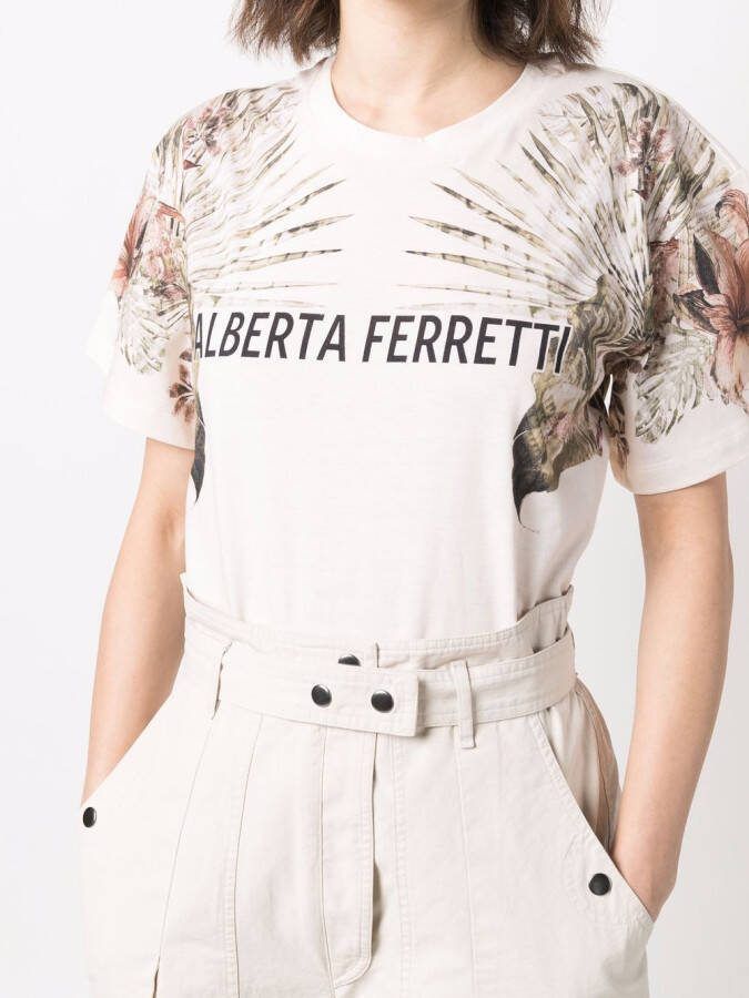 Alberta Ferretti T-shirt met bloemenprint Beige