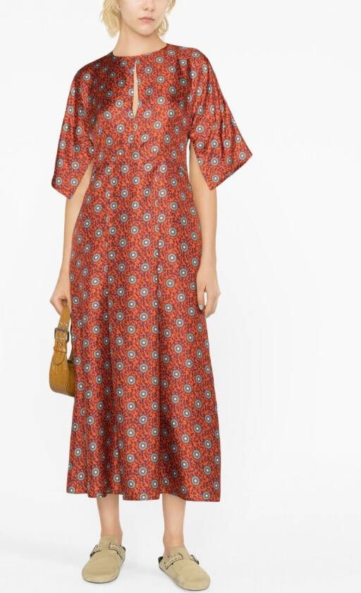 Alberto Biani Midi-jurk met print Oranje