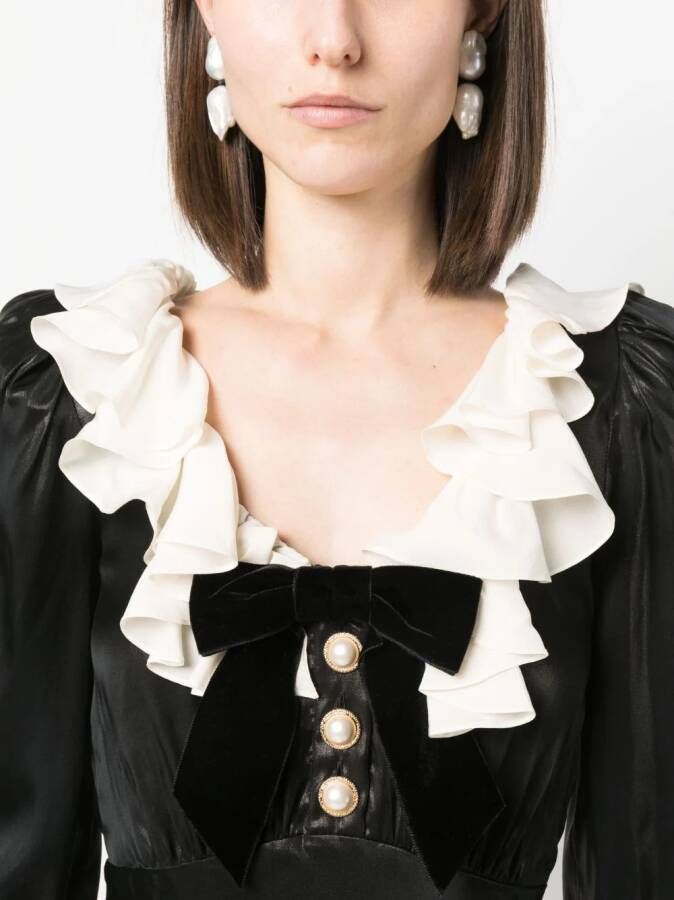 Alessandra Rich Midi-jurk met volant kraag Zwart