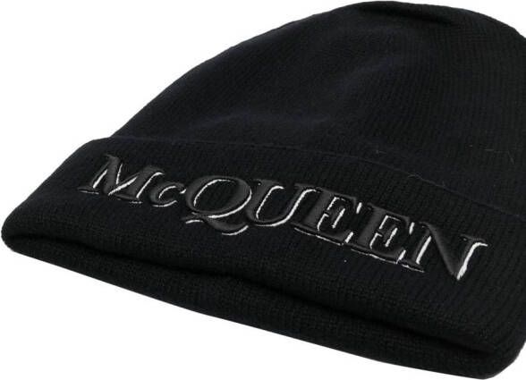Alexander McQueen Muts met geborduurd logo Zwart