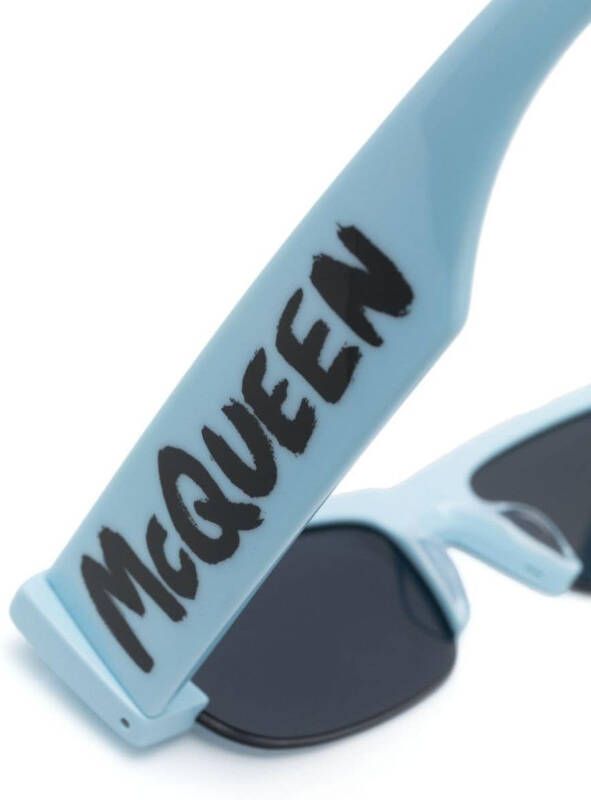 Alexander McQueen Eyewear Zonnebril met rechthoekig montuur Blauw