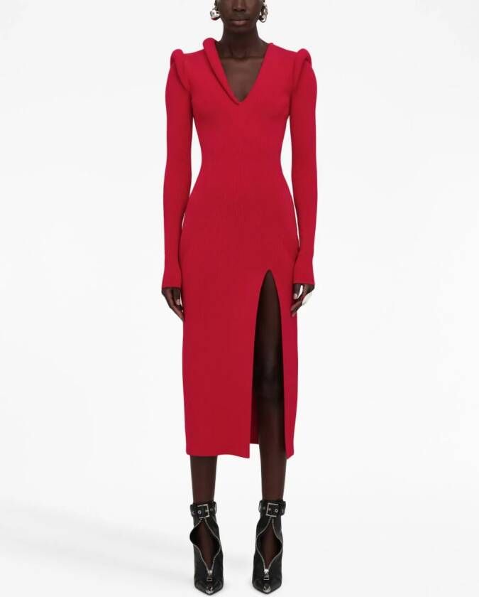 Alexander McQueen Geribbelde midi-jurk Rood