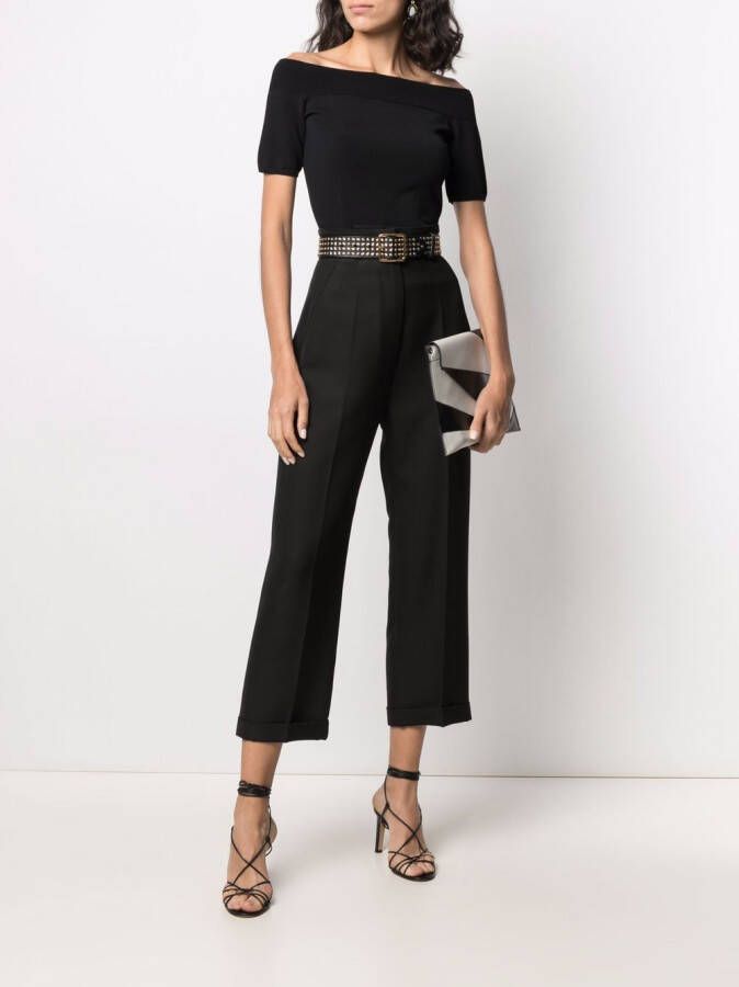 Alexander McQueen Off-shoulder gebreide top Zwart