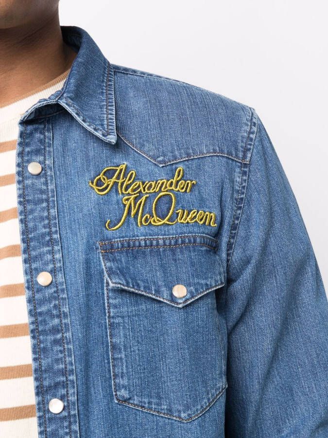 Alexander McQueen Overhemd met geborduurd logo Blauw