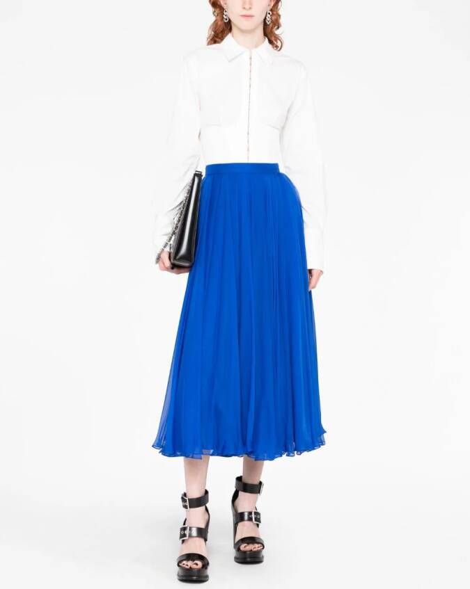 Alexander McQueen Zijden midi-rok met plooien Blauw