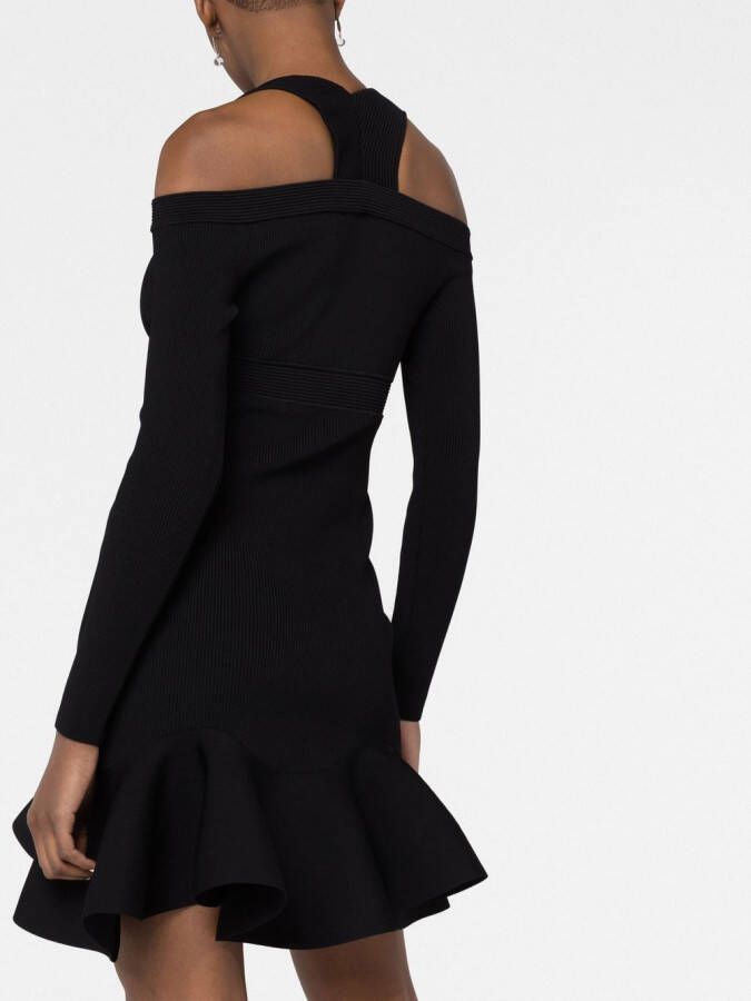 Alexander McQueen Ribgebreide mini-jurk Zwart